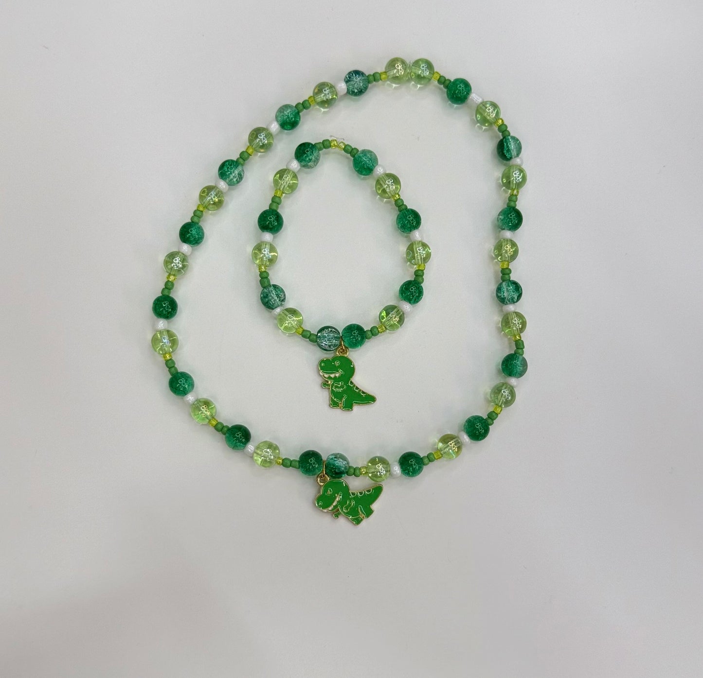 Green Dino necklace bracelet set