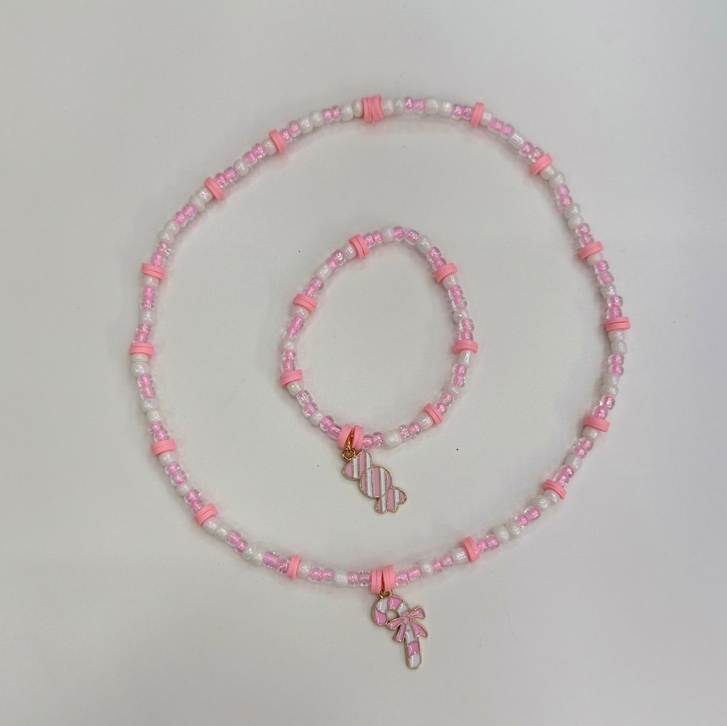 Candy cane necklace & candy bracelet set (2)