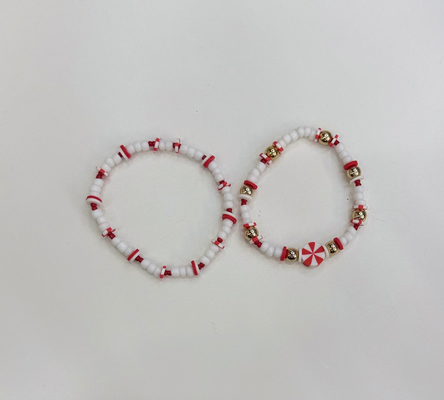Red & white peppermint bracelet set (2)