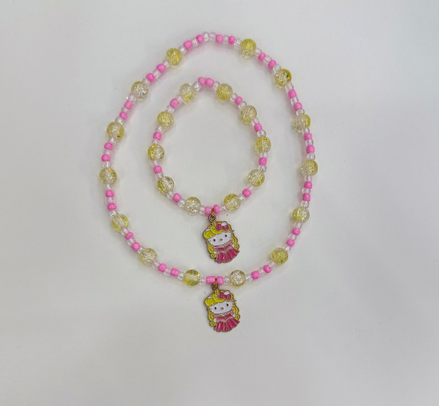 Kitty princess pink necklace bracelet set