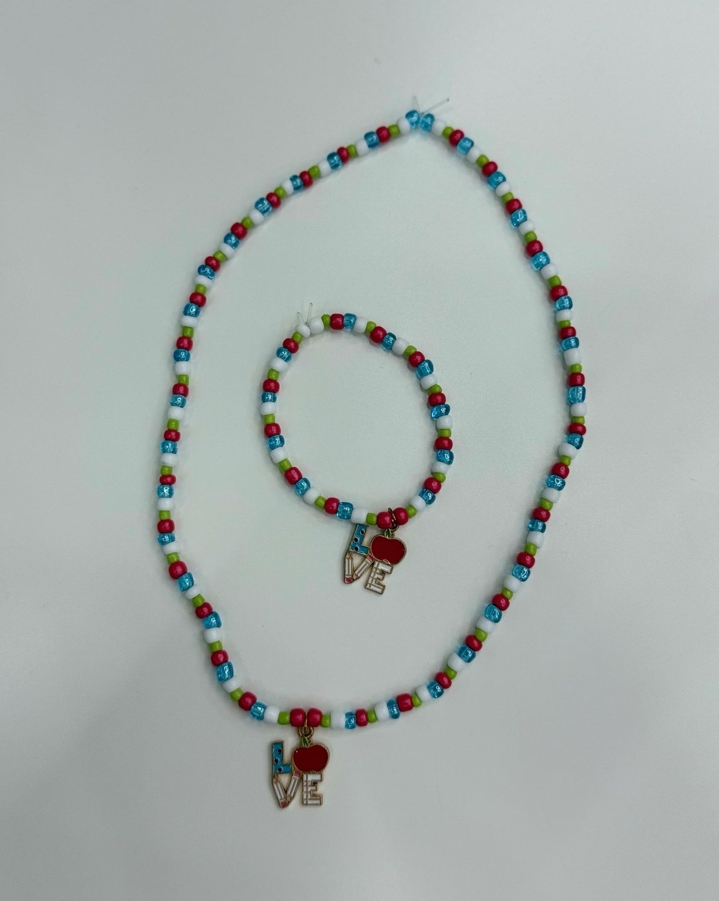 Kids necklace bracelet set love with apple
