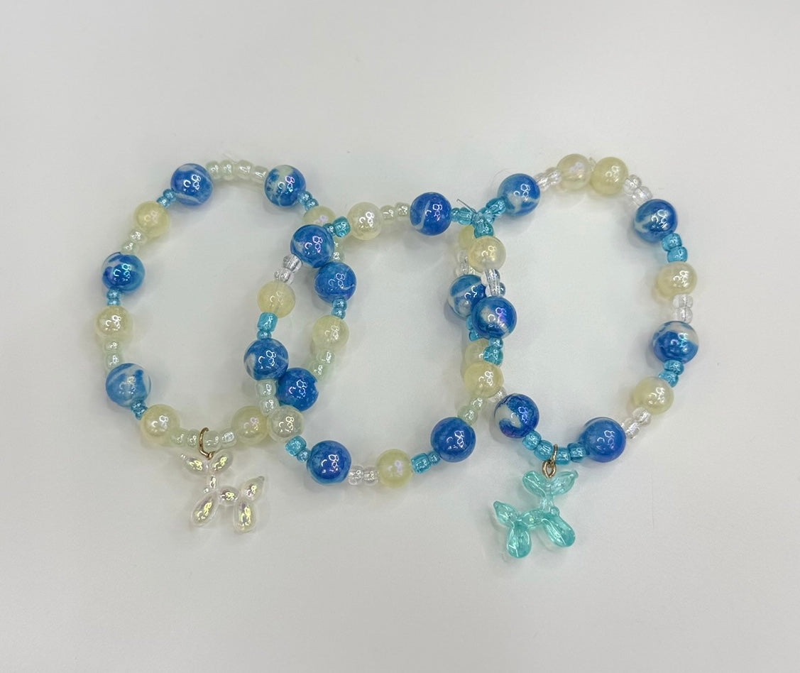 Balloon dog toddler bracelet stack (3) blue