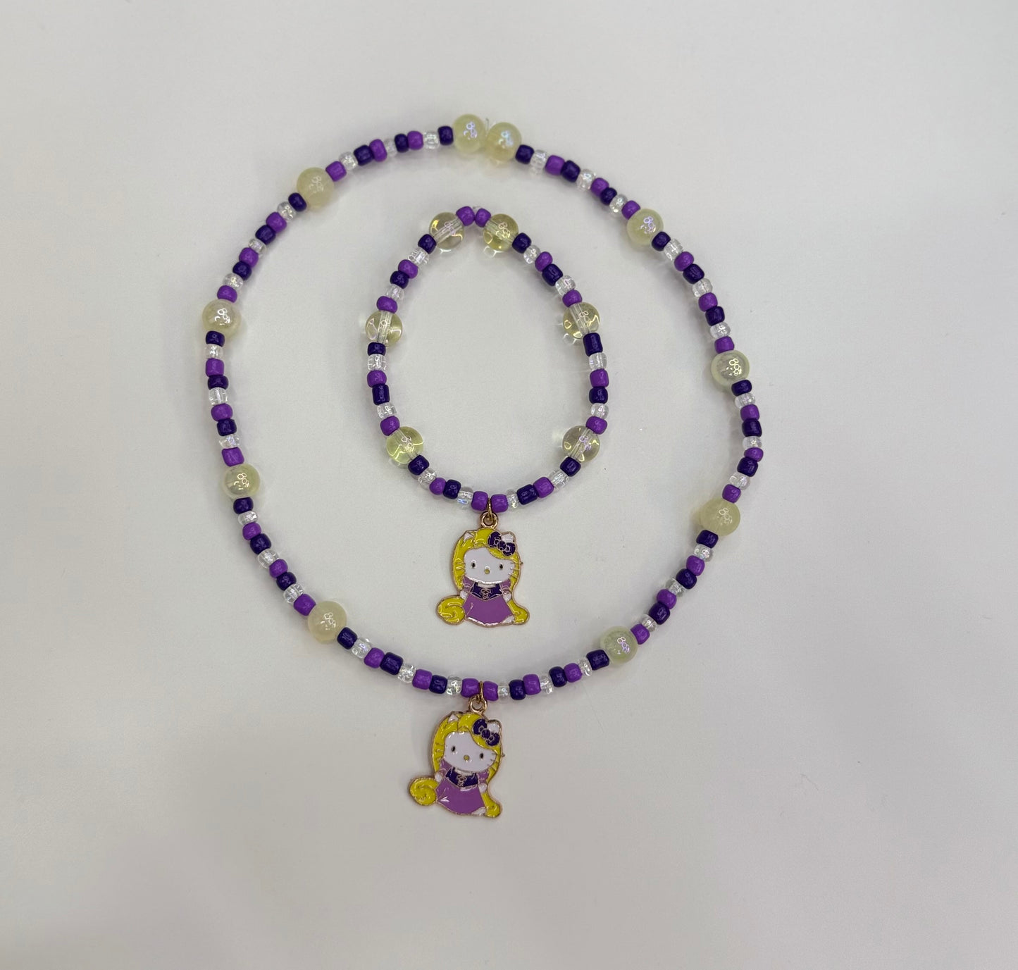 Kitty princess long hair necklace and bracelet set