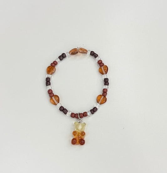 Brown gummy bear toddler bracelet with hearts