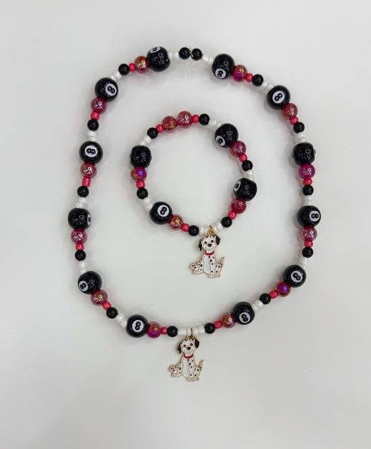 Kids Dalmatian 8 ball red necklace and bracelet set