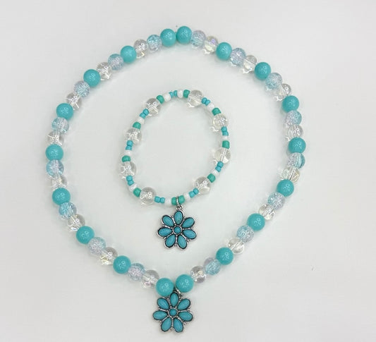 Toddler western flower charm necklace bracelet set