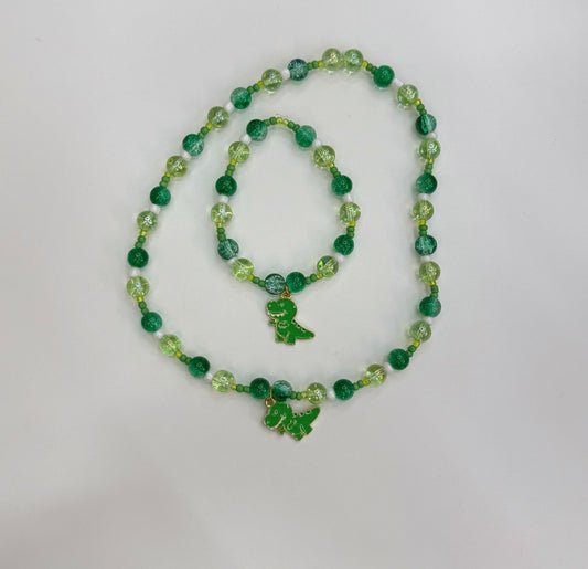 Green Dino necklace bracelet set