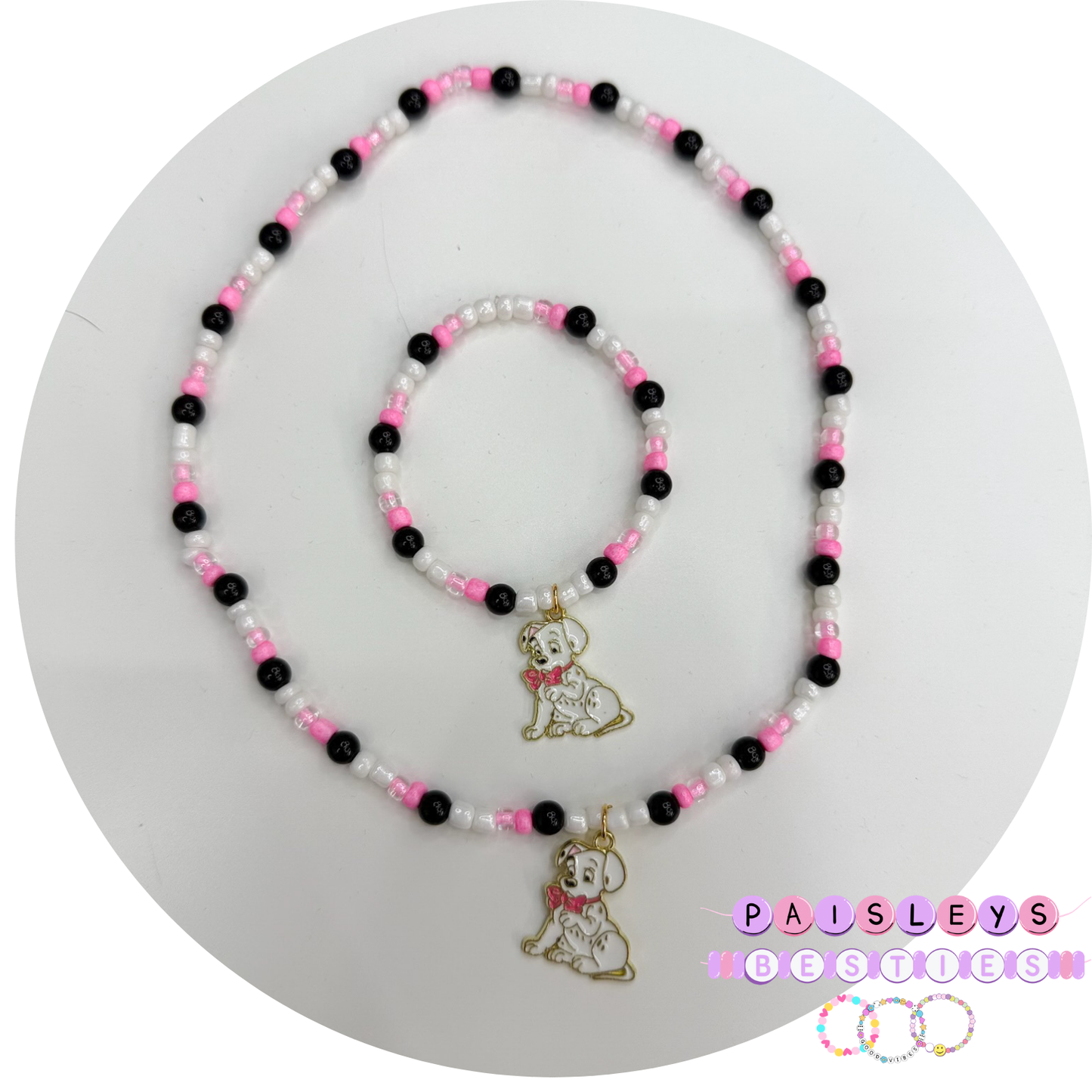 Pink Dalmatian necklace bracelet set toddler