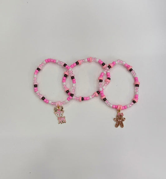 Pink gingerbread & deer bracelet set (3)