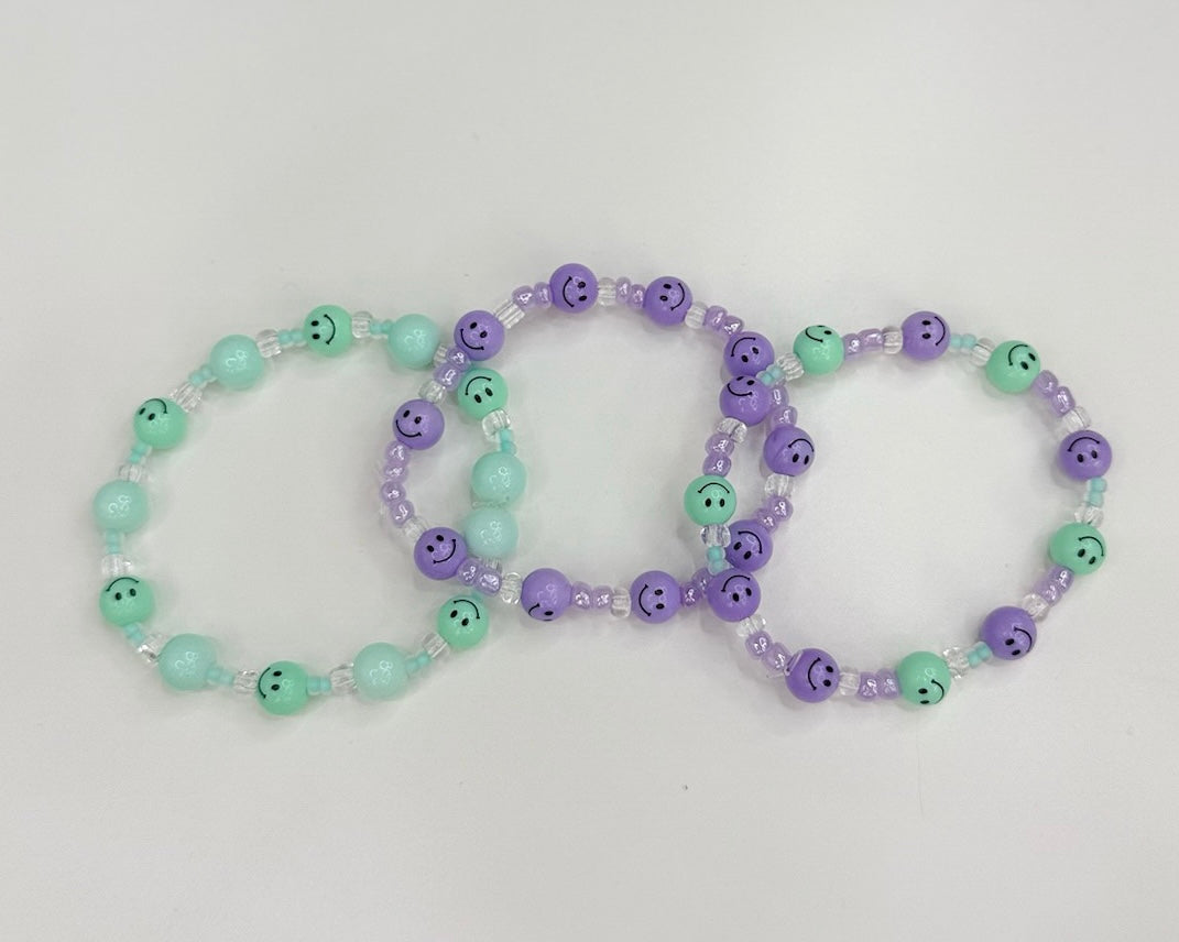 Purple & aqua smilies toddler bracelet stack (3)