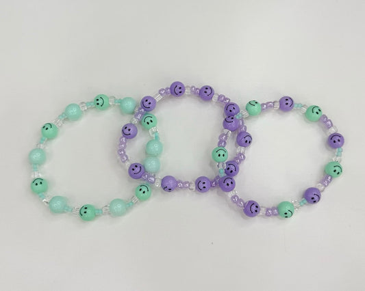 Purple & aqua smilies toddler bracelet stack (3)