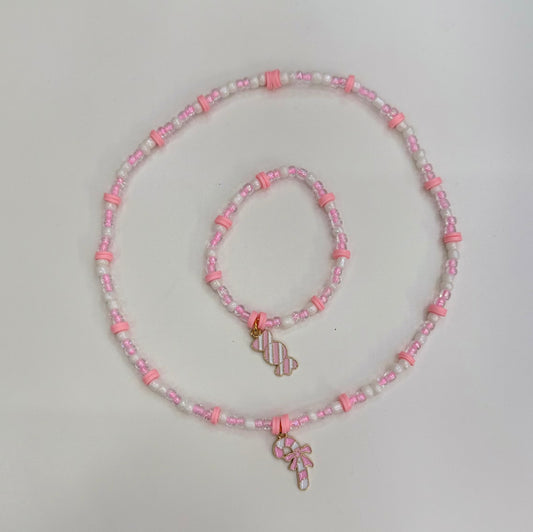 Candy cane necklace & candy bracelet set (2)