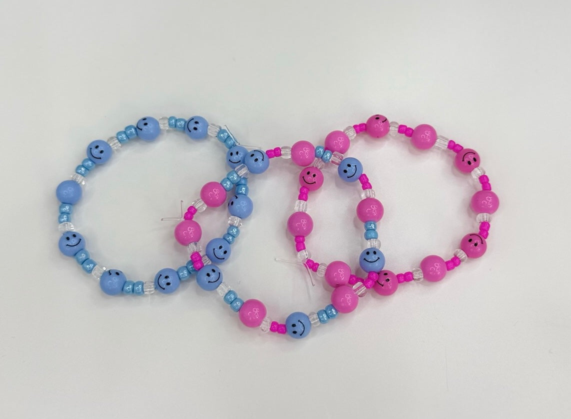 Pink & blue smilies toddler bracelet stack (3)