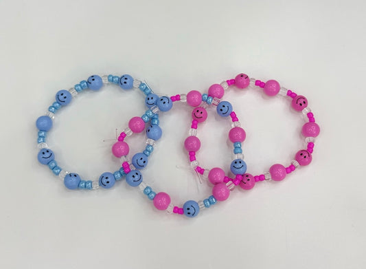 Pink & blue smilies toddler bracelet stack (3)