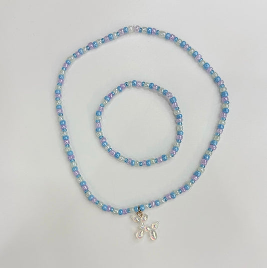 Light blue and purple balloon dog necklace and bracelet set